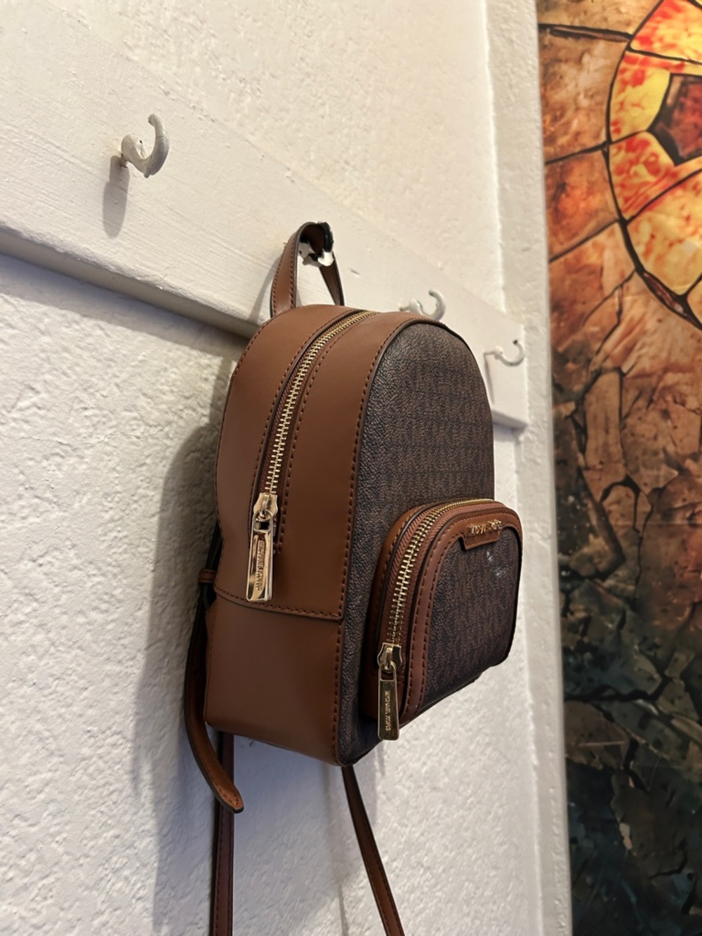 Michael Kors Brown Logo Mini Backpack with Tan Trim - Picture 3 of 5